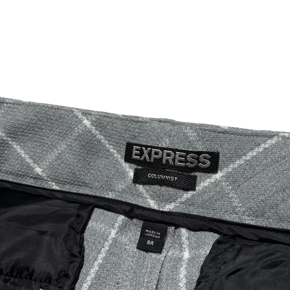 Express Columnist Women's Gray White Windowpane Plaid Pants Poly Blend 6R 32x31 - Picture 6 of 7